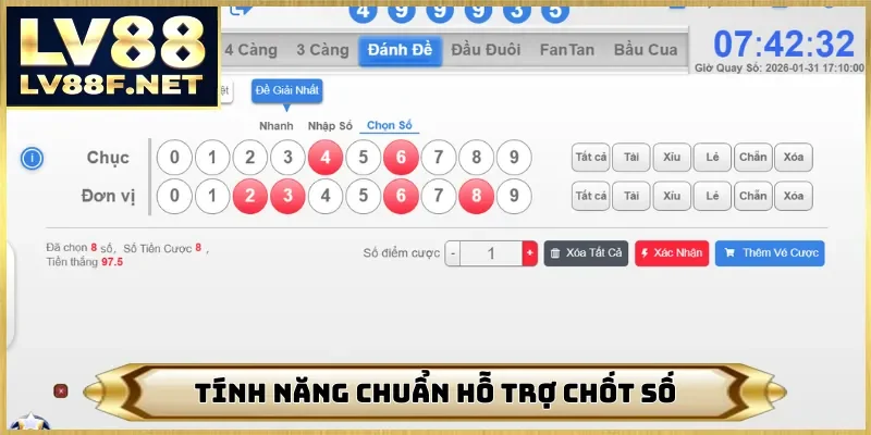 Tính năng chuẩn hỗ trợ chốt số