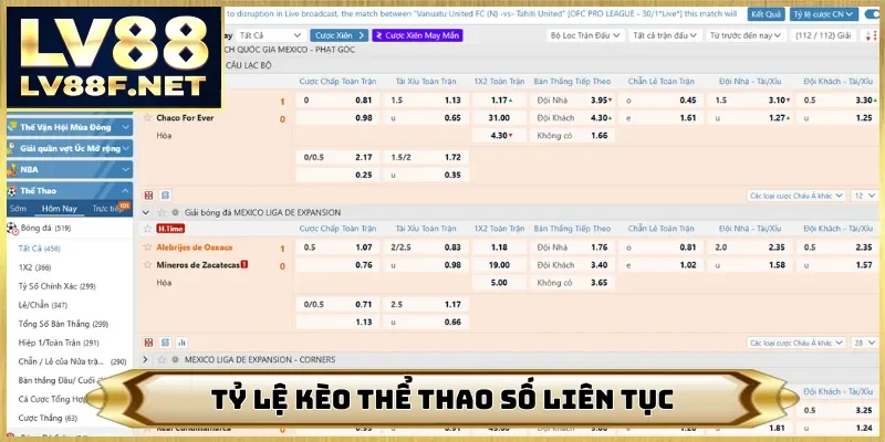Tỷ lệ kèo thể thao nhảy số liên tục